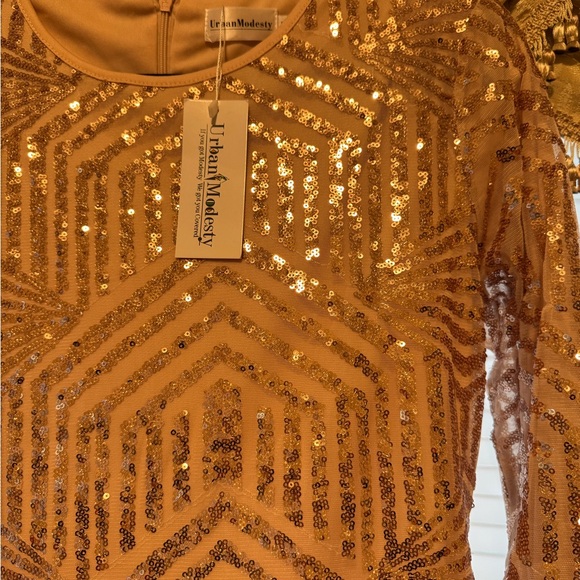 Urban Modesty Long Sleeves Beige Color Maxi Dress Maxi Party Dress - Picture 7 of 8